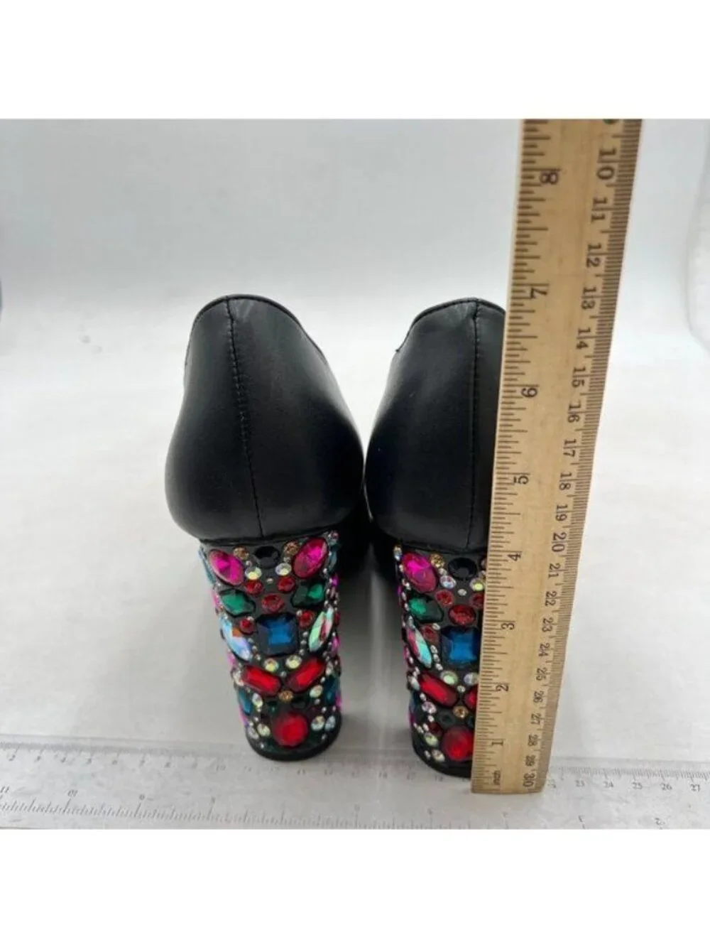 YDN Women Bow Pump Butterfly Slip on Rhinestone Chunky High Heels Fashion Black